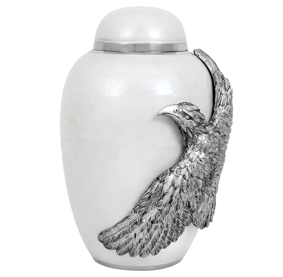 Soaring Eagle White Adult Urn - Pro Laser Engraving - Burial Vault Option