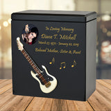 White Electric Guitar Wood Adult Cremation Urn - Miniature Guitar - Photo Option