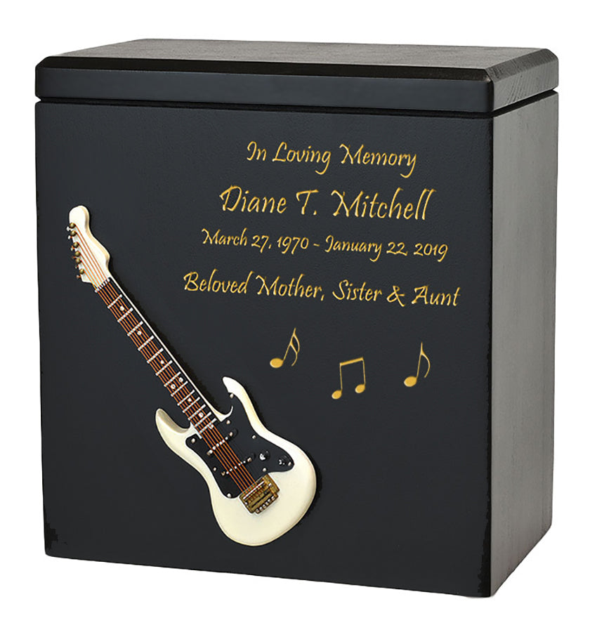 White Electric Guitar Wood Adult Cremation Urn - Miniature Guitar - Photo Option