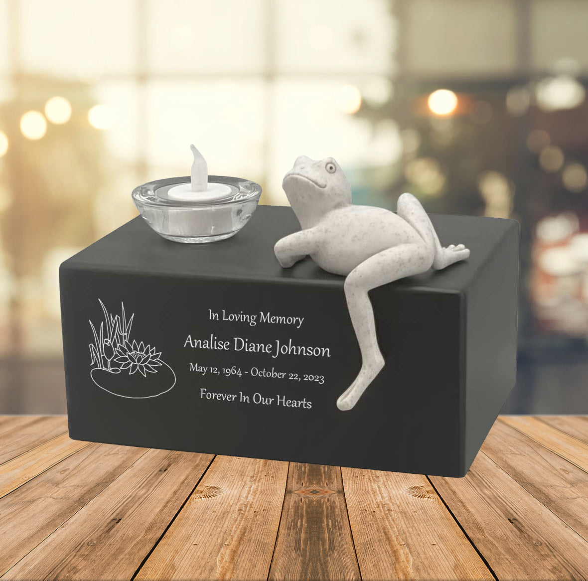 Frog at the Lily Pond Adult Cremation Urn - Free Engraving
