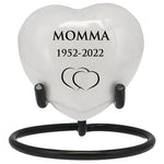 White Swirl Engraved Heart Keepsake Urn - Stand Option