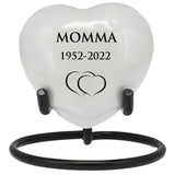 White Swirl Engraved Heart Keepsake Urn - Stand Option