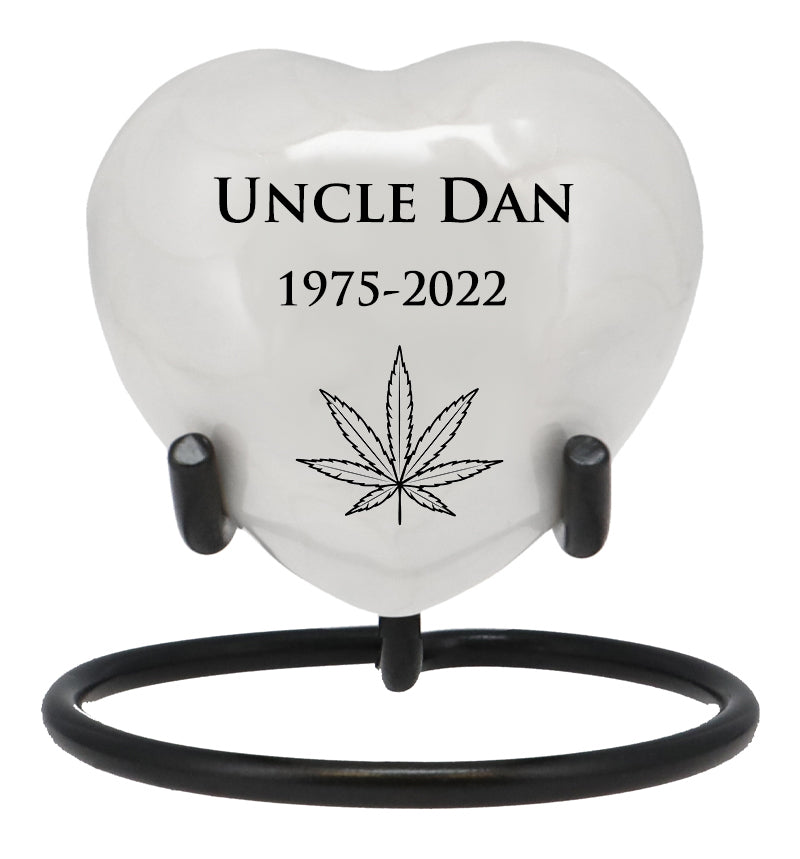 White Swirl Engraved Heart Keepsake Urn - Stand Option