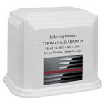 Thin Red Line Firefighter Monarch White Granite Adult Cremation Urn