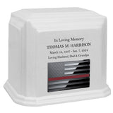 Thin Red Line Firefighter Monarch White Granite Adult Cremation Urn