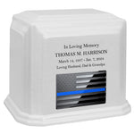Thin Blue Line Police Monarch White Granite Adult Cremation Urn