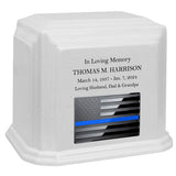 Thin Blue Line Police Monarch White Granite Adult Cremation Urn