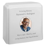 White Granite Photo Adult Urn - Full Color or Black & White Picture Urn - Free Burgundy Bag