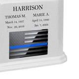 Thin Blue Line Police Monarch Companion White Granite Urn ~ For Two Cremation Urn