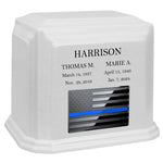 Thin Blue Line Police Monarch Companion White Granite Urn ~ For Two Cremation Urn