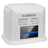 Thin Blue Line Police Monarch Companion White Granite Urn ~ For Two Cremation Urn