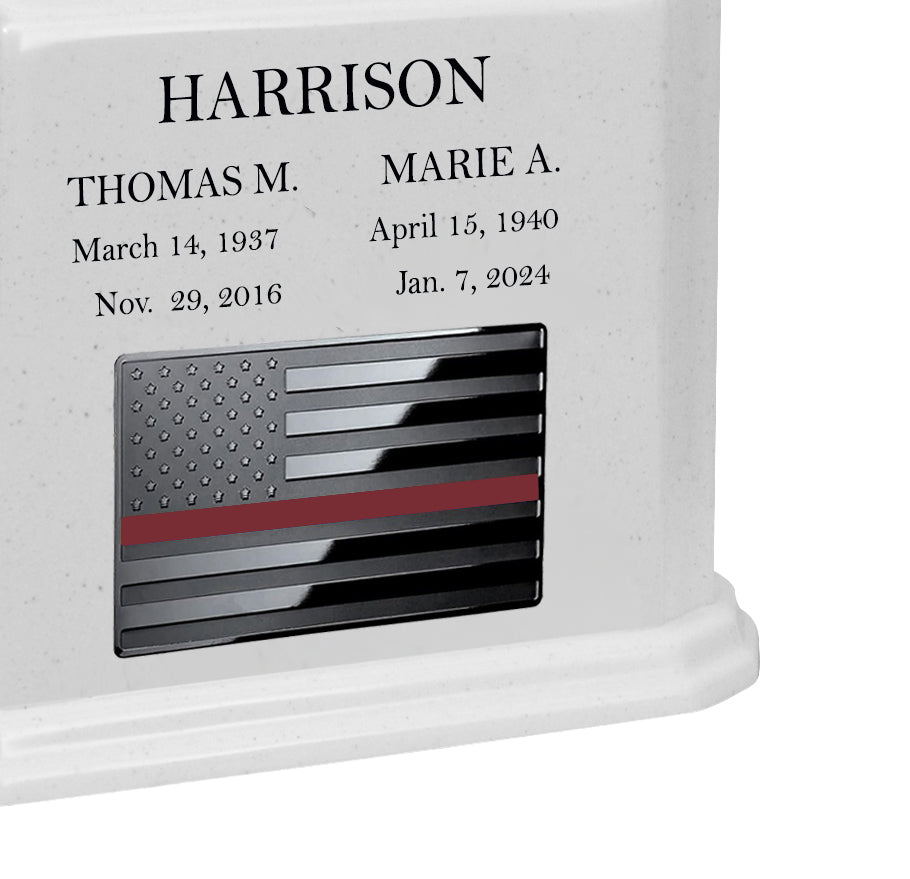 Thin Red Line Firefighter Monarch Companion White Granite Urn ~ For Two Cremation Urn