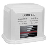 Thin Red Line Firefighter Monarch Companion White Granite Urn ~ For Two Cremation Urn
