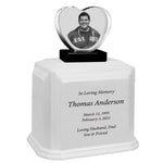 3D Heart Crystal White Monarch Granite Extra Large Adult Urn