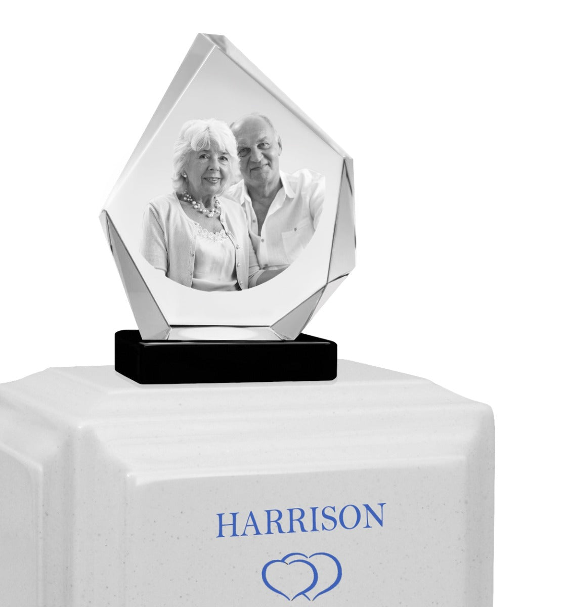 Monarch Companion White Marble 3D Diamond Crystal Urn - For Two