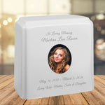 White Granite Photo Adult Urn - Full Color or Black & White Picture Urn - Free Burgundy Bag