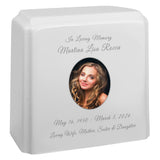 White Granite Photo Adult Urn - Full Color or Black & White Picture Urn - Free Burgundy Bag
