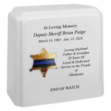 Sheriff Badge Blue Line Mourning Band Granite Adult Cremation Urn - Free Engraving