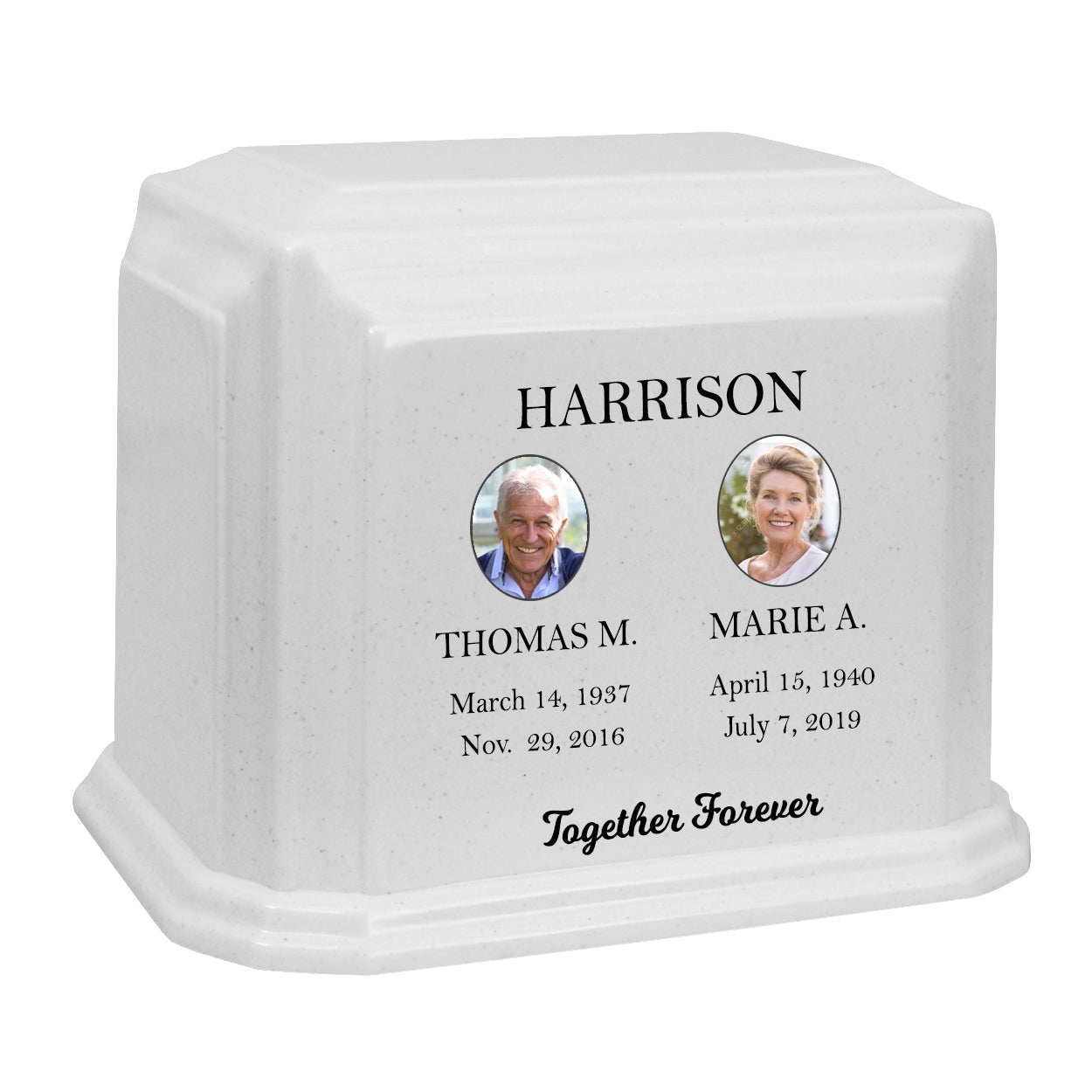 Monarch Companion White Marble - For Two Cremation Urn - Vault Option