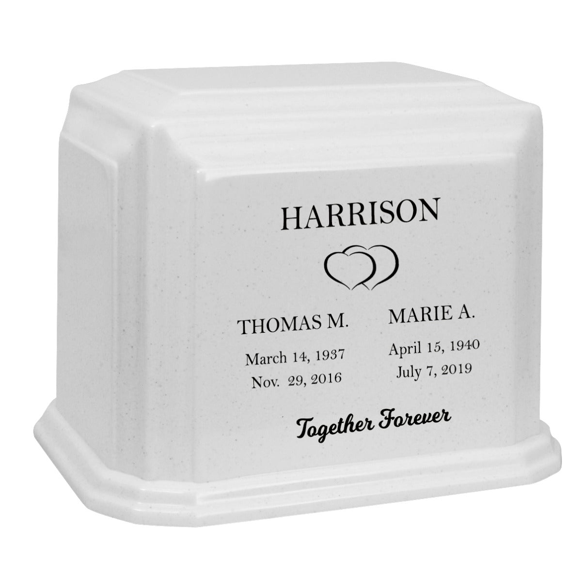 Monarch Companion White Marble 3D Diamond Crystal Urn - For Two