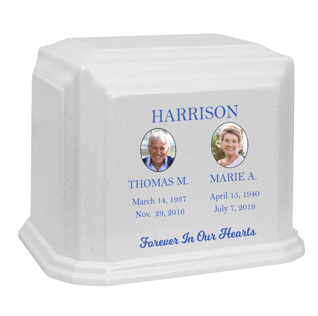 Monarch Companion Photo Options White Granite ~ For Two Cremation Urn