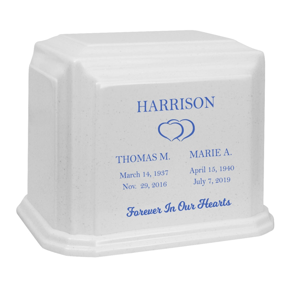 Monarch Companion White Marble 3D Diamond Crystal Urn - For Two