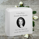 White Granite Photo Adult Urn - Full Color or Black & White Picture Urn - Free Burgundy Bag
