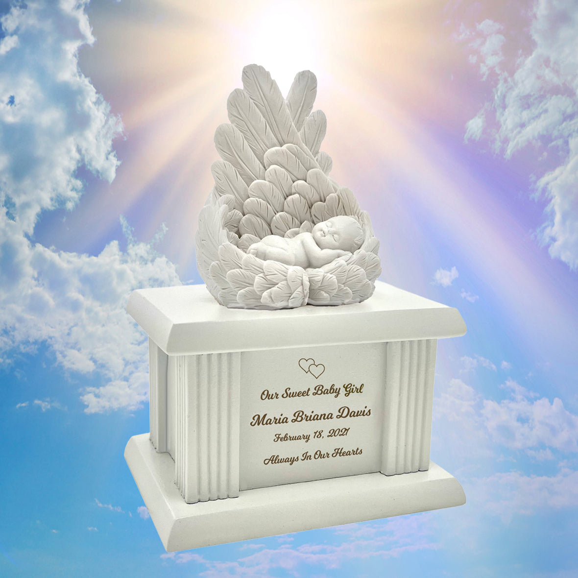 New Born Infant Angel Column Urn - Baby Girl or Boy Urn For Infants