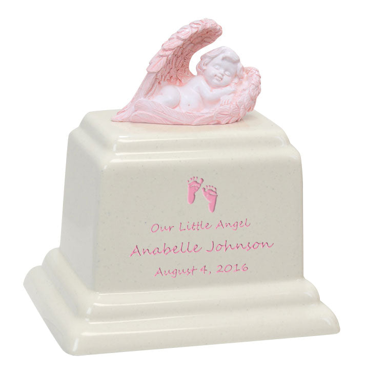 Angel of Protection© Infant Pink - Hearts - Baby Feet - Cross Urn