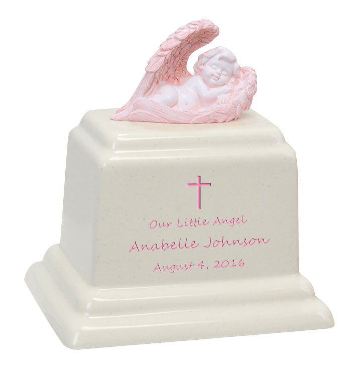 Angel of Protection© Infant Pink - Hearts - Baby Feet - Cross Urn