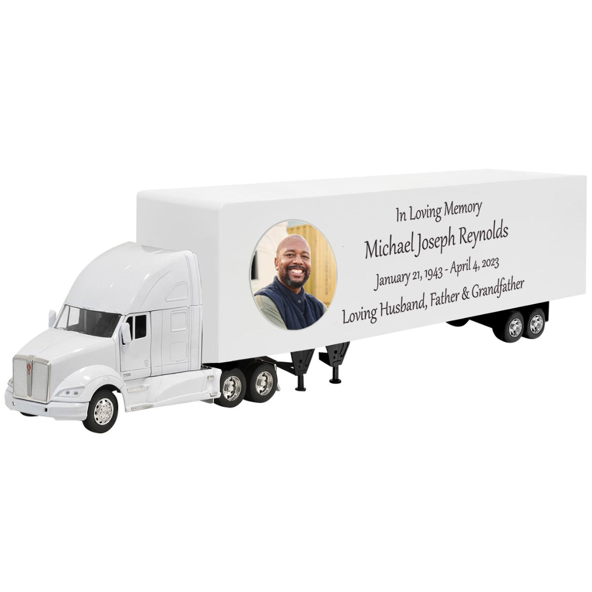Trailer Cremation Urn & Kenworth T700 White Truck Décor
