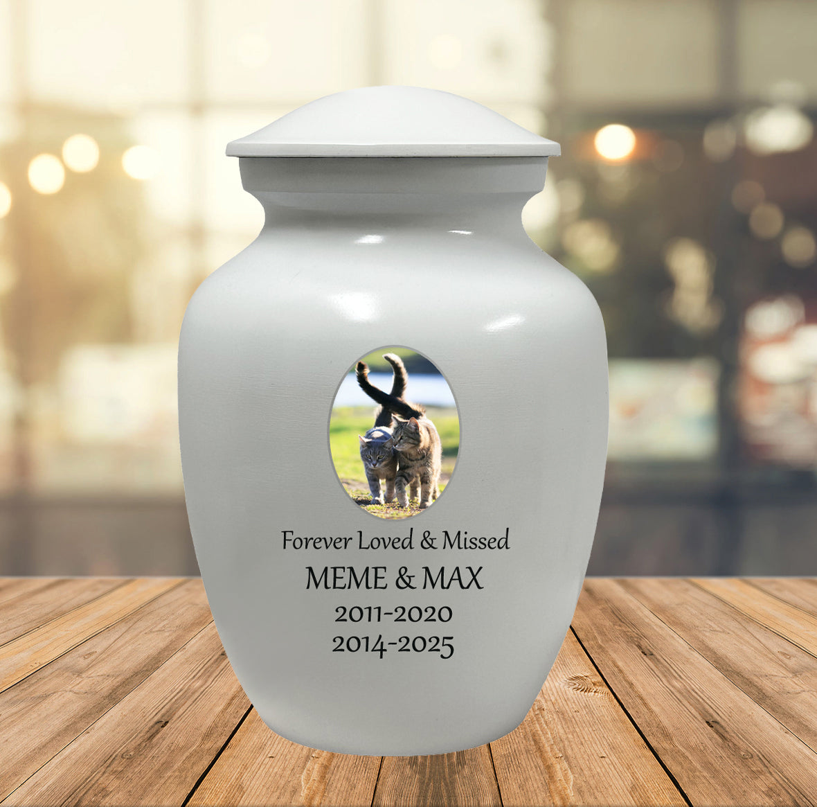 White Pet Urn - Free Photo & Engraving - Tribute Wreath® Option - Fast Shipping