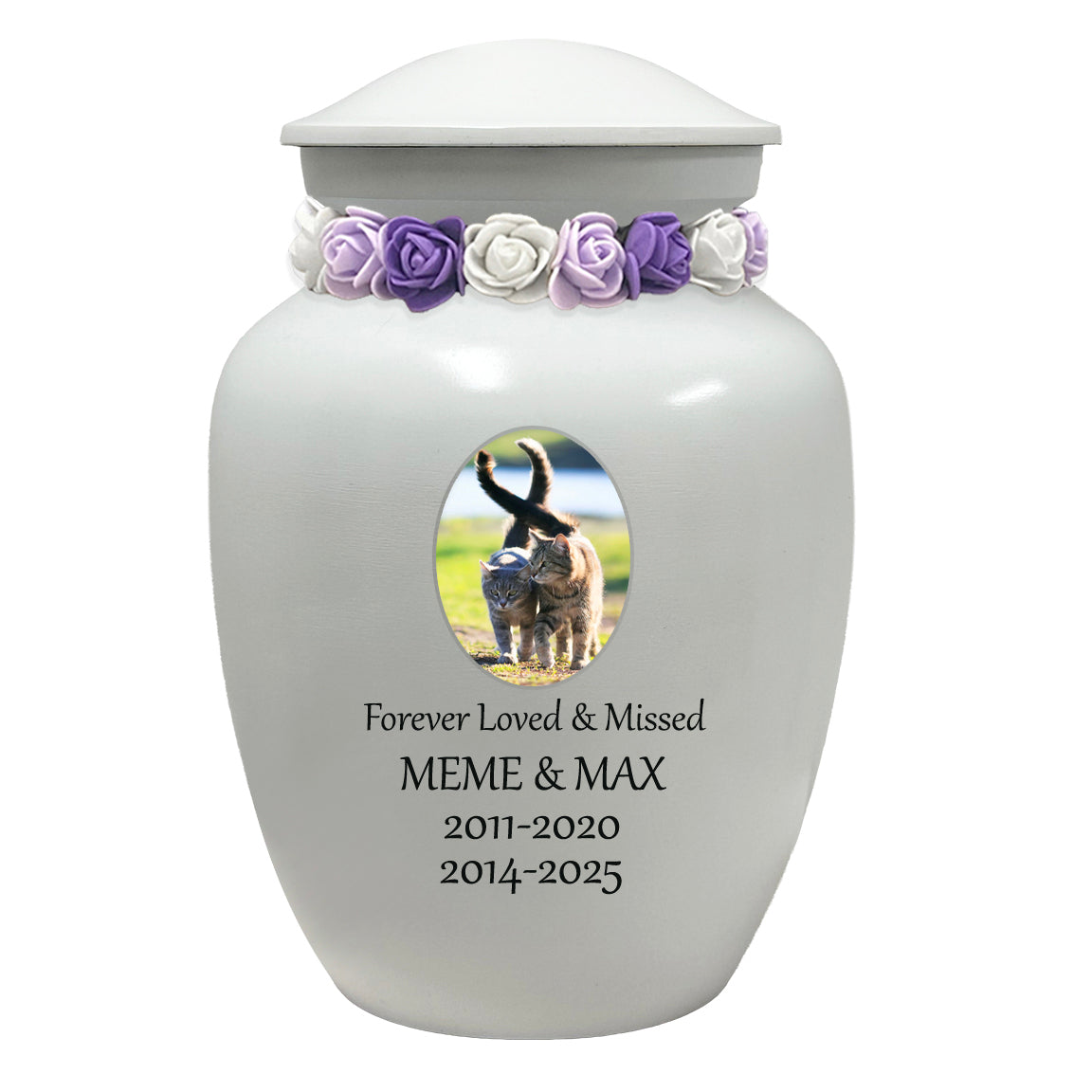 White Pet Urn - Free Photo & Engraving - Tribute Wreath™ Option - Fast Shipping