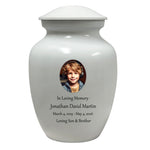 White Child Urn - Free Photo & Engraving - Tribute Wreath® Option - Fast Shipping