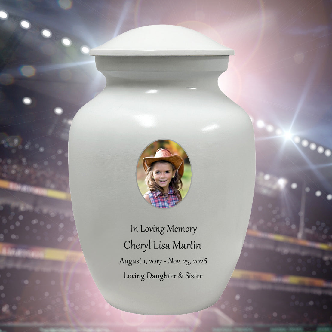 White Child Urn - Free Photo & Engraving - Tribute Wreath® Option - Fast Shipping