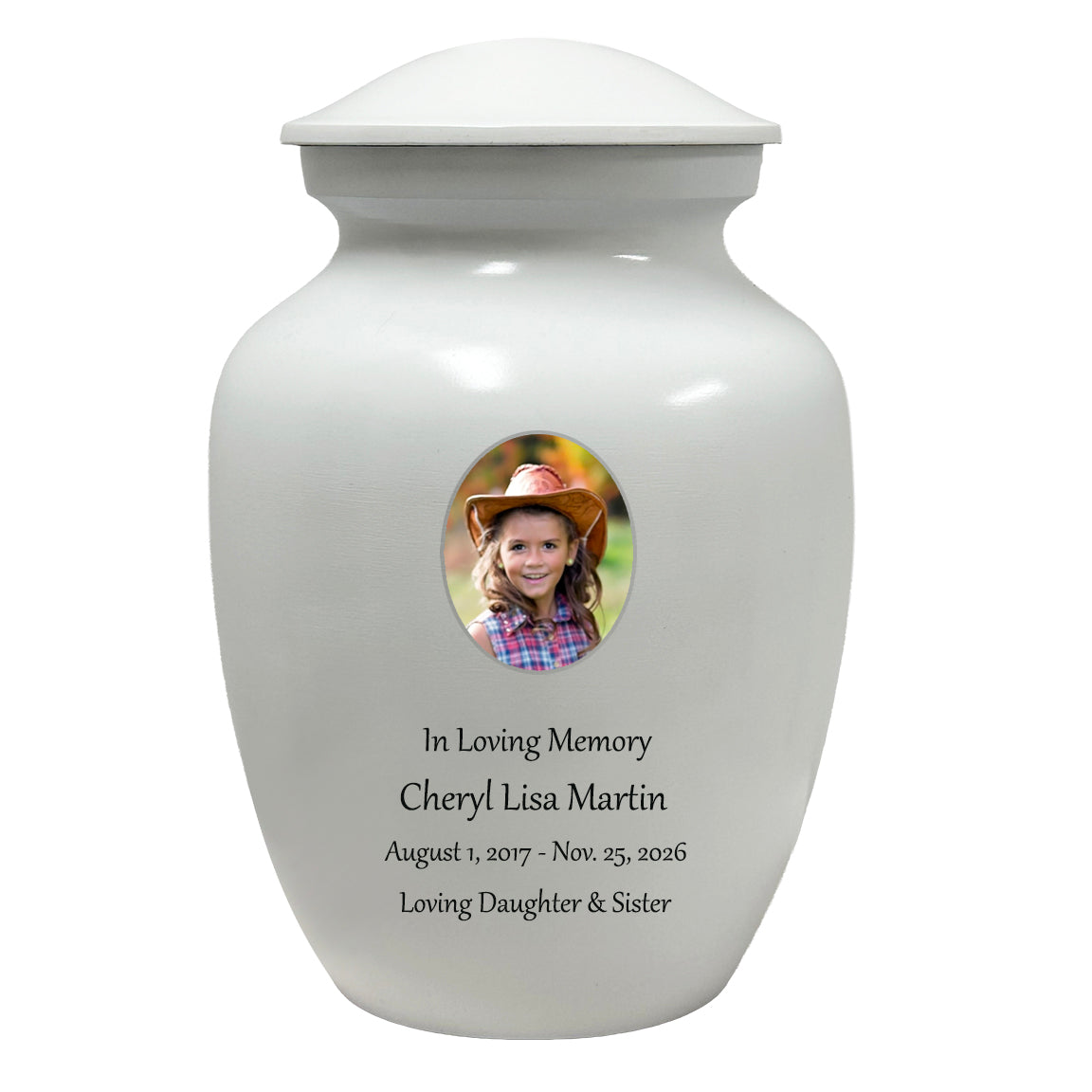 White Child Urn - Free Photo & Engraving - Tribute Wreath® Option - Fast Shipping