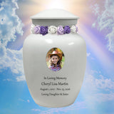 White Child Urn - Free Photo & Engraving - Tribute Wreath® Option - Fast Shipping