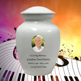 White Medium Urn - Free Photo & Engraving - Tribute Wreath® Option - Fast Shipping