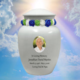 White Medium Urn - Free Photo & Engraving - Tribute Wreath® Option - Fast Shipping