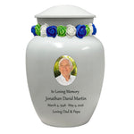 White Medium Urn - Free Photo & Engraving - Tribute Wreath® Option - Fast Shipping