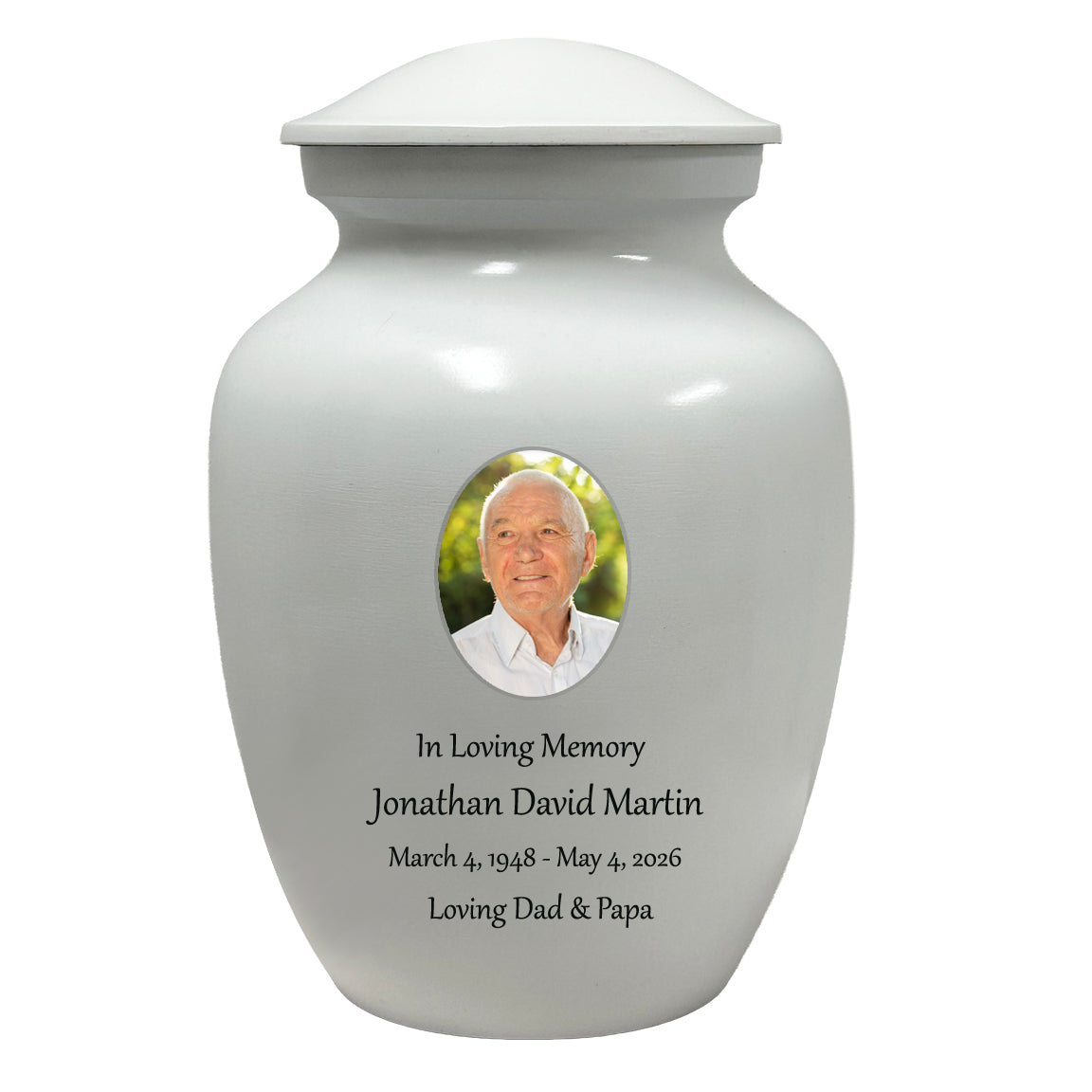 White Medium Urn - Free Photo & Engraving - Tribute Wreath® Option - Fast Shipping