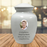 White Medium Urn - Free Photo & Engraving - Tribute Wreath® Option - Fast Shipping
