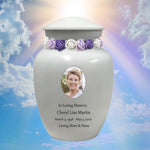 White Medium Urn - Free Photo & Engraving - Tribute Wreath® Option - Fast Shipping