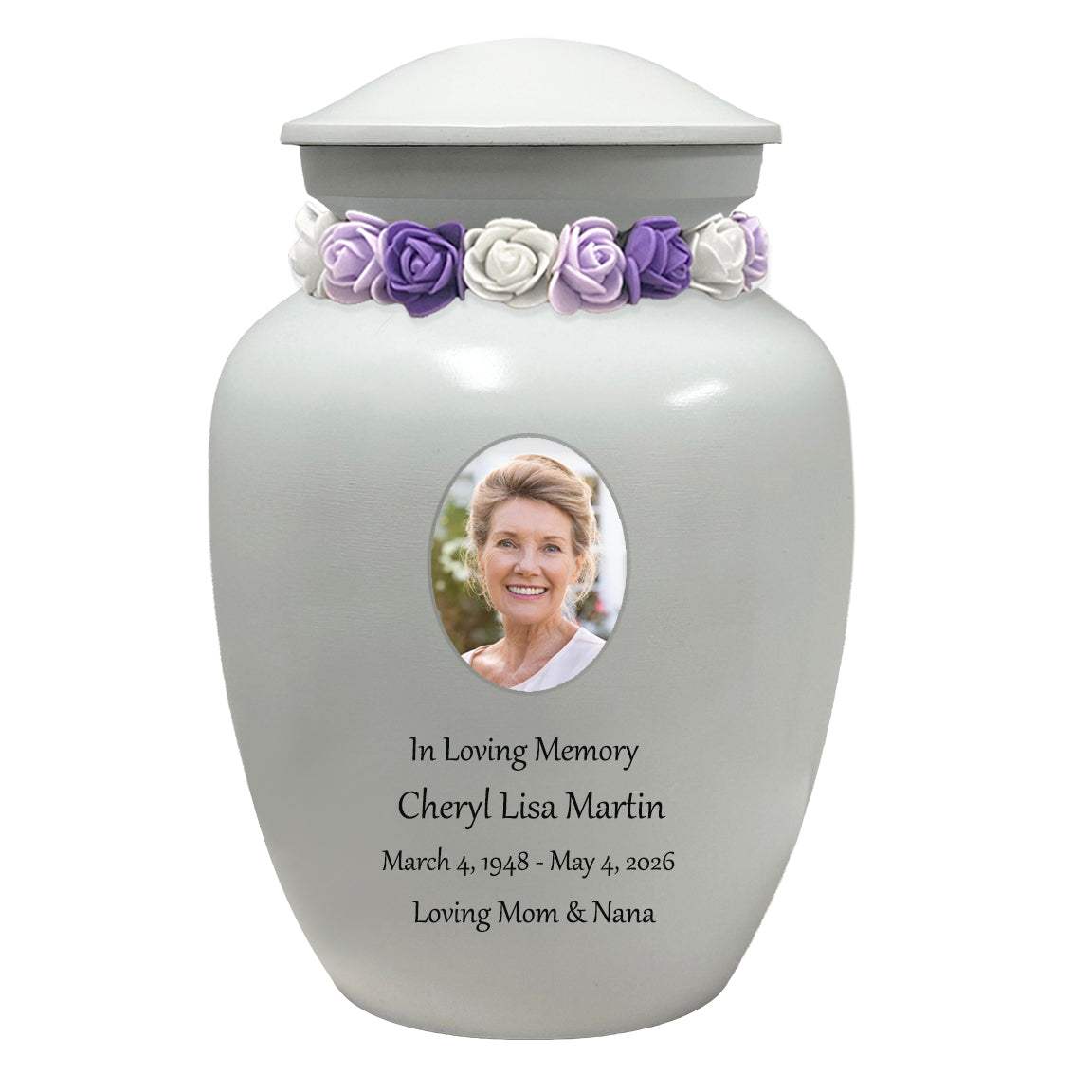 White Medium Urn - Free Photo & Engraving - Tribute Wreath® Option - Fast Shipping