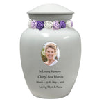 White Medium Urn - Free Photo & Engraving - Tribute Wreath® Option - Fast Shipping