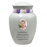 White Medium Urn - Free Photo & Engraving - Tribute Wreath® Option - Fast Shipping