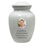 White Medium Urn - Free Photo & Engraving - Tribute Wreath® Option - Fast Shipping