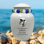 White Pet Urn - Free Photo & Engraving - Tribute Wreath® Option - Fast Shipping