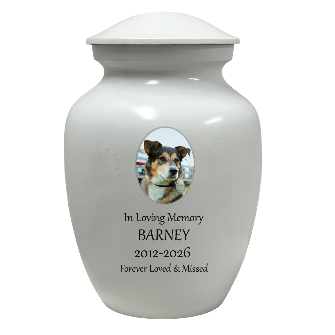 White Pet Urn - Free Photo & Engraving - Tribute Wreath® Option - Fast Shipping