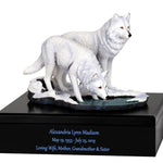 White Wolves Art & Wood Cremation Urn